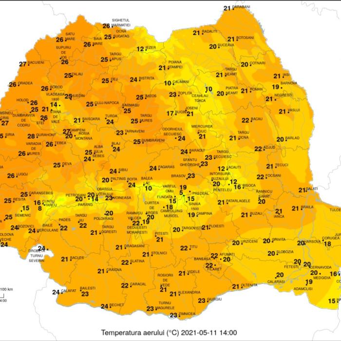 METEO. Harta temperaturilor de astăzi, pentru toată țara