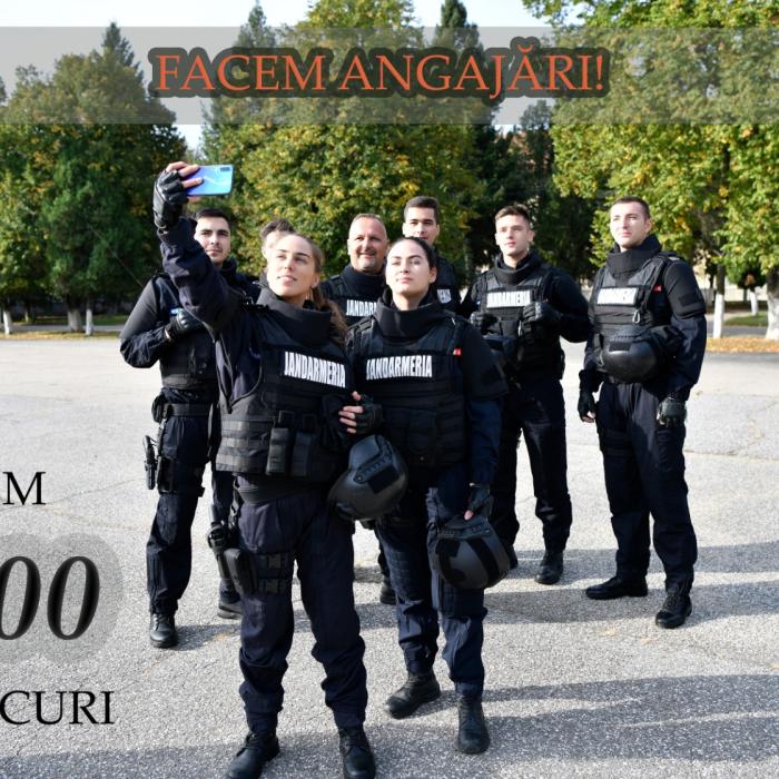 Jandarmeria face angajări:1.200 de locuri de ofițeri și subofițeri prin încadrare directă