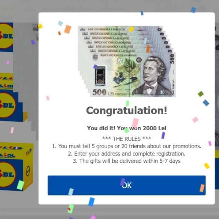 Tentativă de înşelătorie în numele LIDL, CFR sau Catena. Avertismentul DNSC