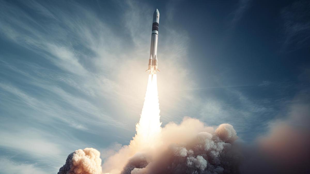 rocket-launch-from-cosmodrome-space-shuttle-takeoff-created-with-generative-ai_43565700