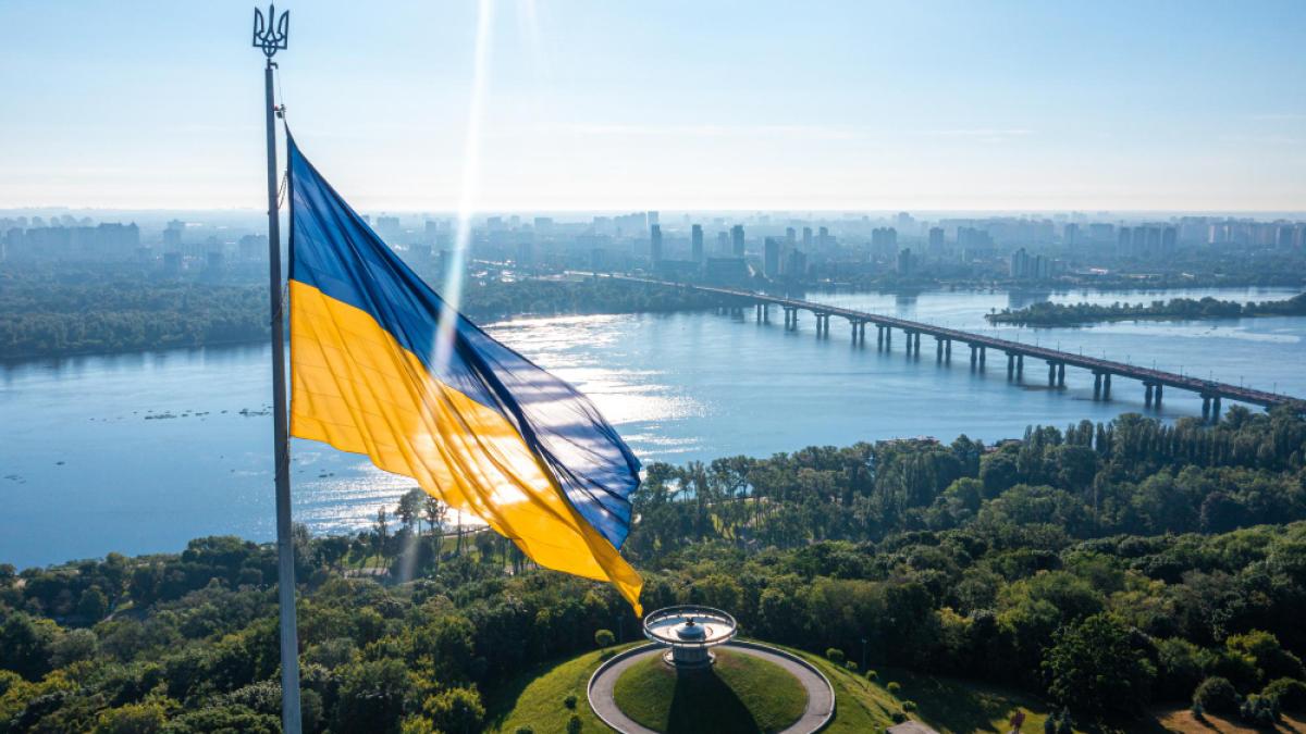 aerial-view-ukrainian-flag-waving-wind_70796900