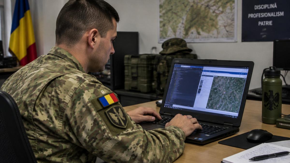 soldat care lucreaza la calculator