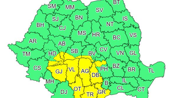 COD GALBEN de averse în 12 județe până mâine