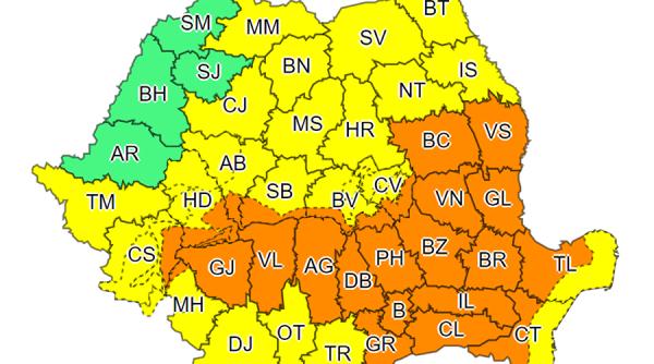 Prognoza Meteo. Cod portocaliu de ploi torenţiale în 22 de judeţe şi Bucureşti