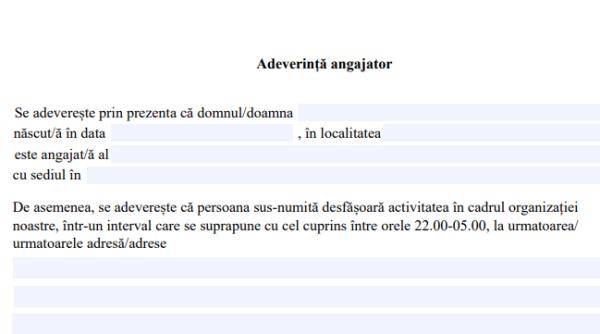 Adeverința pentru ANGAJATOR pe timp de NOAPTE. Descarcă AICI