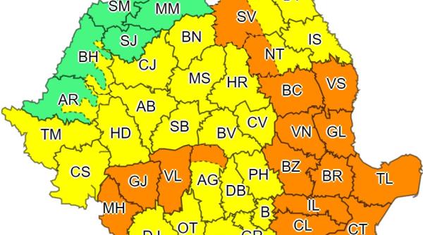 Nou COD PORTOCALIU de ploi puternice. Harta ACTUALIZATĂ cu județele afectate