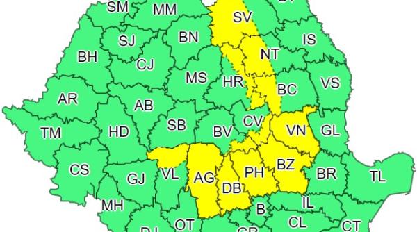 ANM. Cod galben AVERSE în 12 județe. HARTA