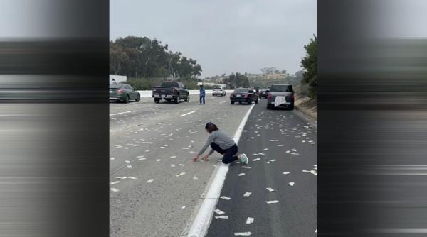 A ”nins” cu bani pe o autostradă din California