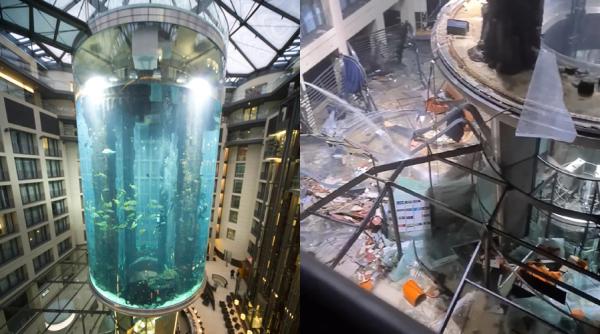 Uriașul acvariu din holul hotelului Radisson din Berlin a explodat