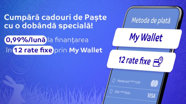 Serviciul de finanțare în 12 rate din eMAG My Wallet, oferit de HeyBlu, este disponibil pentru cumpărături de până la 10.000 de lei
