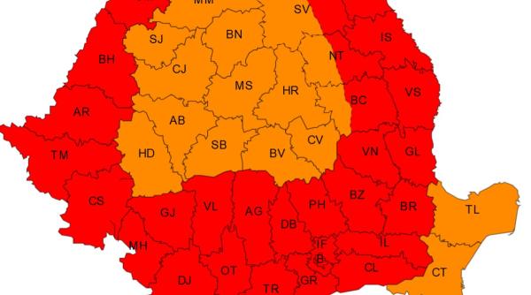 Codul roșu de caniculă se extinde în mai mult de trei sferturi din țară, în weekend