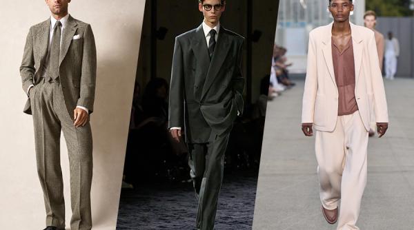Tendințe în moda office. Revine costumul lejer, drapat amintind de celebra croială Armani din anii '90