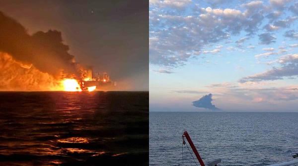 Explozii misterioase zguduie Marea Neagră. Două petroliere, în flăcări