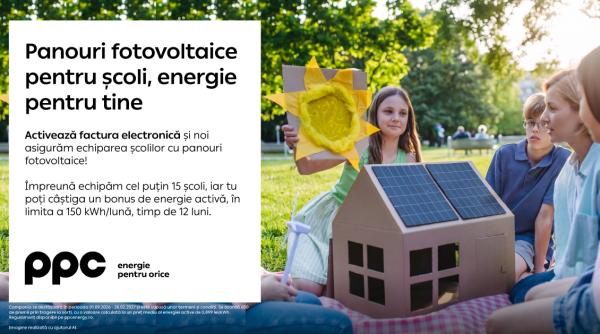 PPC Energie lansează campania „Panouri fotovoltaice pentru școli, energie pentru tine”